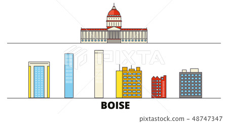 United States, Boise flat landmarks vector illustration. United States, Boise line city with famous United States, Boise flat landmarks vector illustration. United States, Boise line city with famous 48747347
