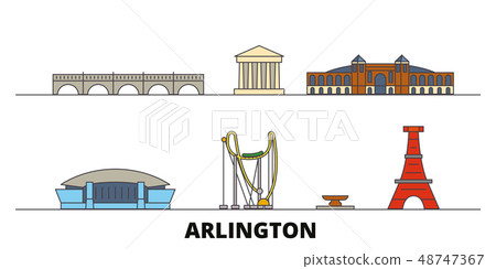United States, Arlington flat landmarks vector illustration. United States, Arlington line city with 48747367