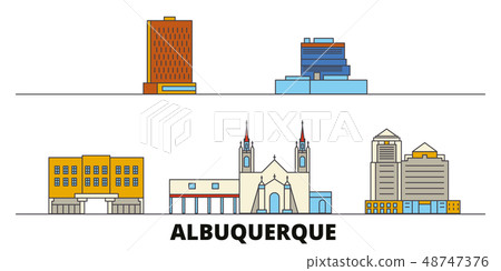 United States, Albuquerque flat landmarks vector illustration. United States, Albuquerque line city United States, Albuquerque flat landmarks vector illustration. United States, Albuquerque line city 48747376