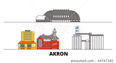 United States, Akron flat landmarks vector illustration. United States, Akron line city with famous United States, Akron flat landmarks vector illustration. United States, Akron line city with famous 48747380