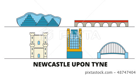 United Kingdom, Newcastle Upon Tyne flat landmarks vector illustration. United Kingdom, Newcastle 48747404