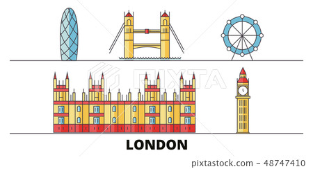 United Kingdom, London City flat landmarks vector illustration. United Kingdom, London City line United Kingdom, London City flat landmarks vector illustration. United Kingdom, London City line 48747410