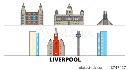 United Kingdom, Liverpool flat landmarks vector illustration. United Kingdom, Liverpool line city 48747417
