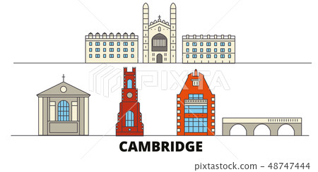 United Kingdom, Cambridge flat landmarks vector illustration. United Kingdom, Cambridge line city 48747444
