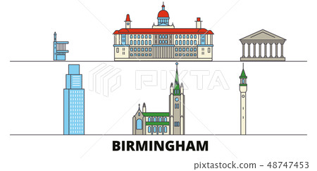 United Kingdom, Birmingham flat landmarks vector illustration. United Kingdom, Birmingham line city 48747453