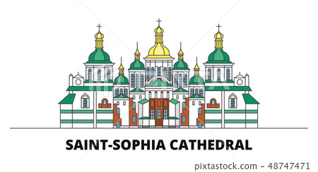 Ukraine, Kiev, Saint Sophia Cathedral flat landmarks vector illustration. Ukraine, Kiev, Saint 48747471