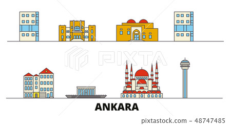 Turkey, Ankara flat landmarks vector illustration. Turkey, Ankara line city with famous travel 48747485
