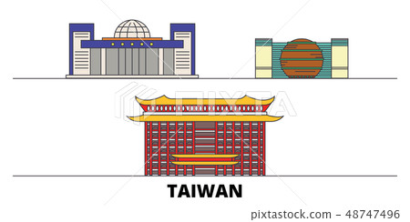 Taiwan, New Taipei City flat landmarks vector illustration. Taiwan, New Taipei City line city with Taiwan, New Taipei City flat landmarks vector illustration. Taiwan, New Taipei City line city with 48747496