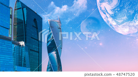 Skyscrapers on a background of the starry sky 48747520