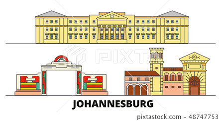 South Africa, Johannesburg flat landmarks vector illustration. South Africa, Johannesburg line city South Africa, Johannesburg flat landmarks vector illustration. South Africa, Johannesburg line city 48747753