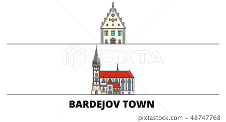 Slovakia, Bardejov Town flat landmarks vector illustration. Slovakia, Bardejov Town line city with 48747768