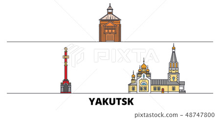 Russia, Yakutsk flat landmarks vector illustration. Russia, Yakutsk line city with famous travel Russia, Yakutsk flat landmarks vector illustration. Russia, Yakutsk line city with famous travel 48747800