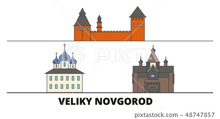 Russia, Veliki Novgorod flat landmarks vector illustration. Russia, Veliki Novgorod line city with 48747857
