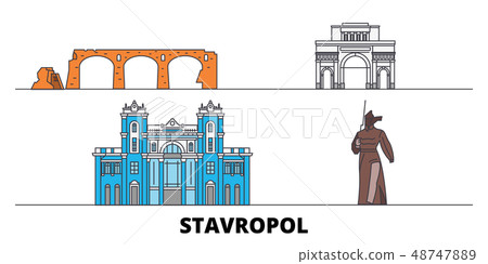 Russia, Stavropol flat landmarks vector illustration. Russia, Stavropol line city with famous travel Russia, Stavropol flat landmarks vector illustration. Russia, Stavropol line city with famous travel 48747889