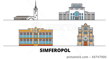 Russia, Simferopol flat landmarks vector illustration. Russia, Simferopol line city with famous Russia, Simferopol flat landmarks vector illustration. Russia, Simferopol line city with famous 48747900
