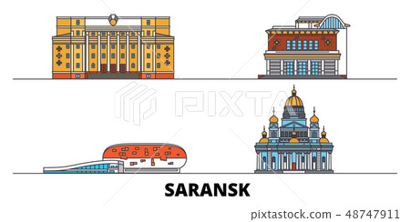 Russia, Saransk flat landmarks vector illustration. Russia, Saransk line city with famous travel 48747911