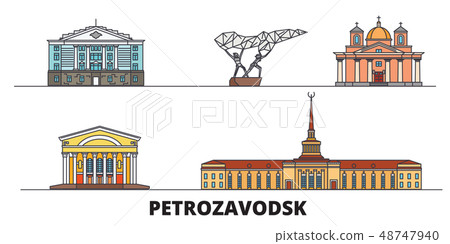 Russia, Petrozavodsk flat landmarks vector illustration. Russia, Petrozavodsk line city with famous Russia, Petrozavodsk flat landmarks vector illustration. Russia, Petrozavodsk line city with famous 48747940