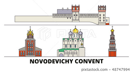 Russia, Moscow, Novodevichy Convent flat landmarks vector illustration. Russia, Moscow, Novodevichy Russia, Moscow, Novodevichy Convent flat landmarks vector illustration. Russia, Moscow, Novodevichy 48747994