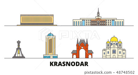 Russia, Kransodar City flat landmarks vector illustration. Russia, Kransodar City line city with 48748502