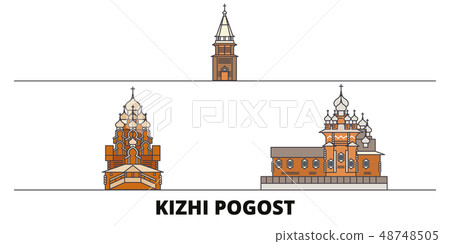 Russia, Kizhi Pogost flat landmarks vector illustration. Russia, Kizhi Pogost line city with famous Russia, Kizhi Pogost flat landmarks vector illustration. Russia, Kizhi Pogost line city with famous 48748505