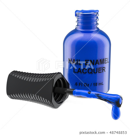 Opened blue nail polish bottle, 3D rendering Opened blue nail polish bottle, 3D rendering 48748853