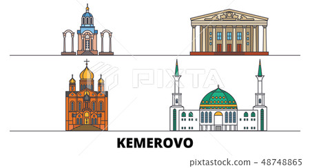 Russia, Kemerovo flat landmarks vector illustration. Russia, Kemerovo line city with famous travel 48748865
