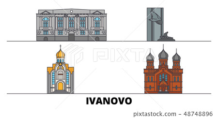 Russia, Ivanovo flat landmarks vector illustration. Russia, Ivanovo line city with famous travel Russia, Ivanovo flat landmarks vector illustration. Russia, Ivanovo line city with famous travel 48748896