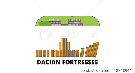Romania, Dacian Fortresses, Orastie Mountains flat landmarks vector illustration. Romania, Dacian 48748944