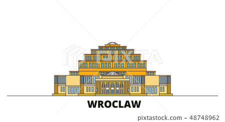 Poland, Wroclaw, Centennial Hall flat landmarks vector illustration. Poland, Wroclaw, Centennial Poland, Wroclaw, Centennial Hall flat landmarks vector illustration. Poland, Wroclaw, Centennial 48748962