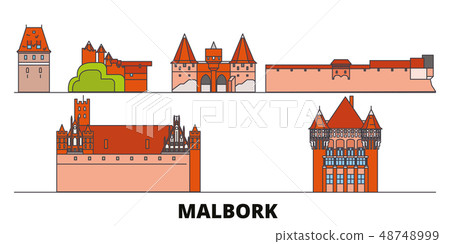 Poland, Malbork flat landmarks vector illustration. Poland, Malbork line city with famous travel Poland, Malbork flat landmarks vector illustration. Poland, Malbork line city with famous travel 48748999