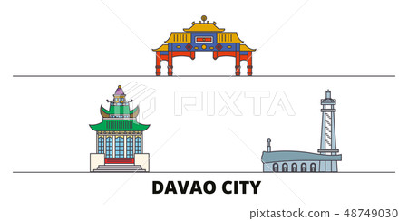 Philippines, Davao City flat landmarks vector illustration. Philippines, Davao City line city with 48749030