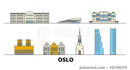 Norway, Oslo flat landmarks vector illustration. Norway, Oslo line city with famous travel sights 48749070