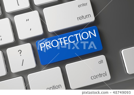 Blue Protection Button on Keyboard. 3D Render. Blue Protection Button on Keyboard. 3D Render. 48749093