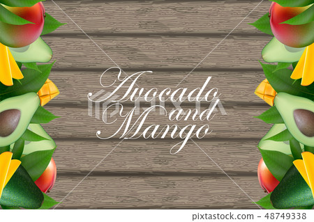 Ripe Green Avocado, Mango, Papaya on a dark rustic Ripe Green Avocado, Mango, Papaya on a dark rustic 48749338