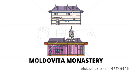 Moldavia, Arbore Church, Moldovita Monastery flat landmarks vector illustration. Moldavia, Arbore 48749496