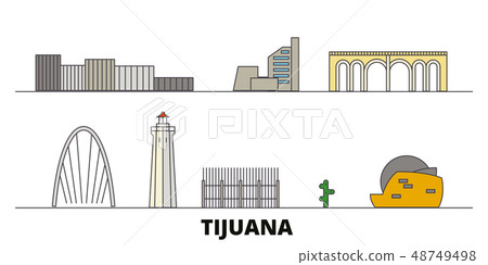 Mexico, Tijuana flat landmarks vector illustration. Mexico, Tijuana line city with famous travel 48749498