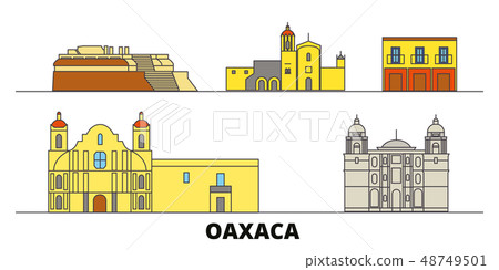 Mexico, Oaxaca flat landmarks vector illustration. Mexico, Oaxaca line city with famous travel Mexico, Oaxaca flat landmarks vector illustration. Mexico, Oaxaca line city with famous travel 48749501