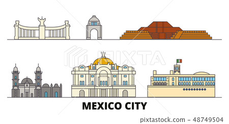 Mexico, Mexico flat landmarks vector illustration. Mexico, Mexico line city with famous travel Mexico, Mexico flat landmarks vector illustration. Mexico, Mexico line city with famous travel 48749504