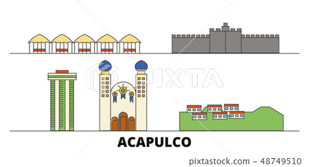 Mexico, Acapulco flat landmarks vector illustration. Mexico, Acapulco line city with famous travel Mexico, Acapulco flat landmarks vector illustration. Mexico, Acapulco line city with famous travel 48749510