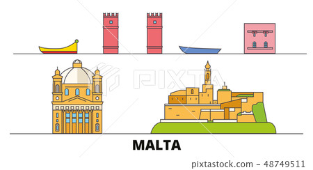 Malta flat landmarks vector illustration. Malta line city with famous travel sights, skyline, design Malta flat landmarks vector illustration. Malta line city with famous travel sights, skyline, design 48749511