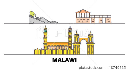 Malawi flat landmarks vector illustration. Malawi line city with famous travel sights, skyline Malawi flat landmarks vector illustration. Malawi line city with famous travel sights, skyline 48749515