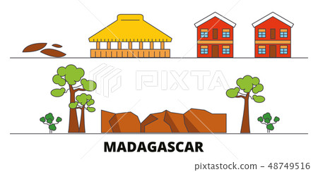 Madagascar flat landmarks vector illustration. Madagascar line city with famous travel sights Madagascar flat landmarks vector illustration. Madagascar line city with famous travel sights 48749516