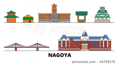 Japan, Nagoya flat landmarks vector illustration. Japan, Nagoya line city with famous travel sights 48749578