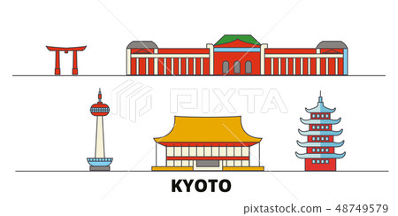 Japan, Kyoto flat landmarks vector illustration. Japan, Kyoto line city with famous travel sights 48749579