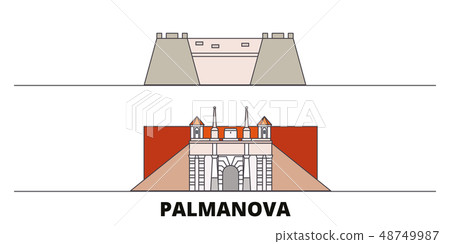 Italy, Palmanova flat landmarks vector illustration. Italy, Palmanova line city with famous travel 48749987
