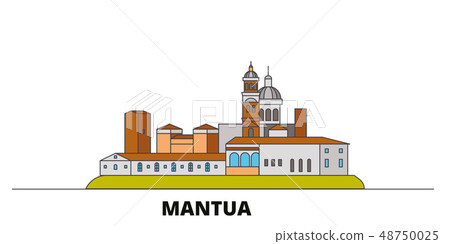 Italy, Mantua flat landmarks vector illustration. Italy, Mantua line city with famous travel sights 48750025