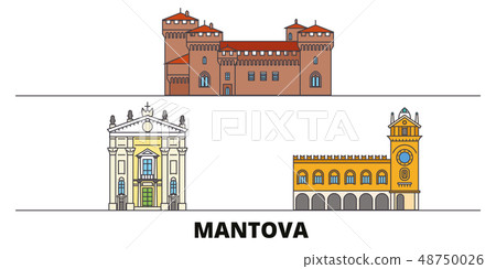 Italy, Mantova flat landmarks vector illustration. Italy, Mantova line city with famous travel 48750026