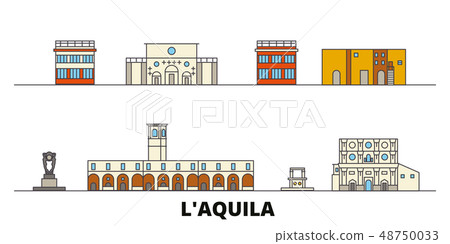 Italy, L'aquila flat landmarks vector illustration. Italy, L'aquila line city with famous travel Italy, L'aquila flat landmarks vector illustration. Italy, L'aquila line city with famous travel 48750033