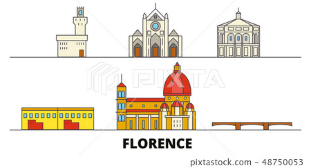 Italy, Florence flat landmarks vector illustration. Italy, Florence line city with famous travel 48750053