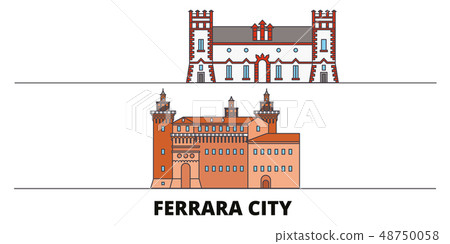 Italy, Ferrara City flat landmarks vector illustration. Italy, Ferrara City line city with famous 48750058
